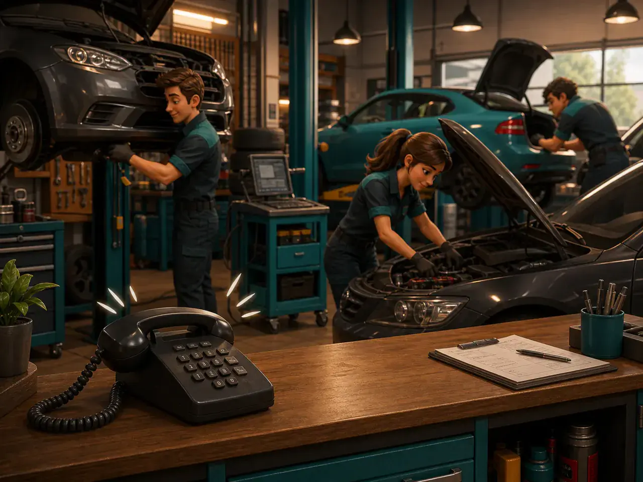 Illustration zur telefonischen Erreichbarkeit für Autowerkstätten