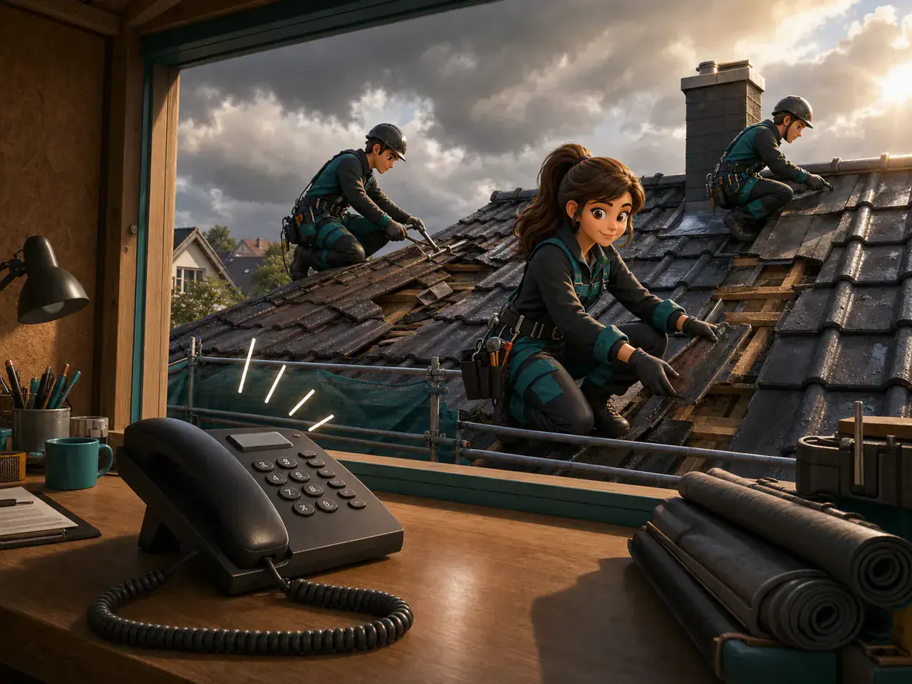 Illustration zur telefonischen Erreichbarkeit für Dachdeckerbetriebe