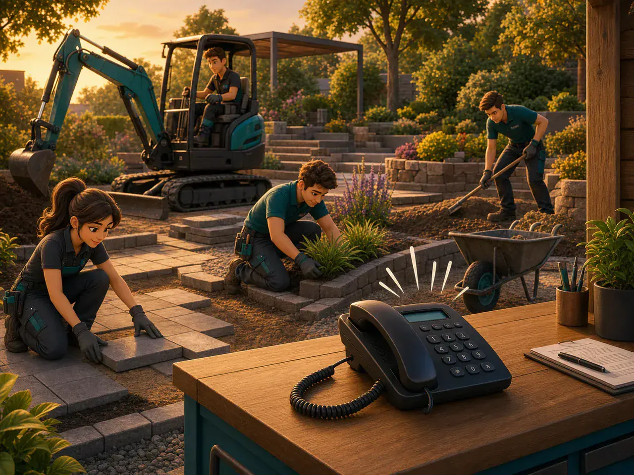 Illustration zur telefonischen Erreichbarkeit für Garten- und Landschaftsbaubetriebe