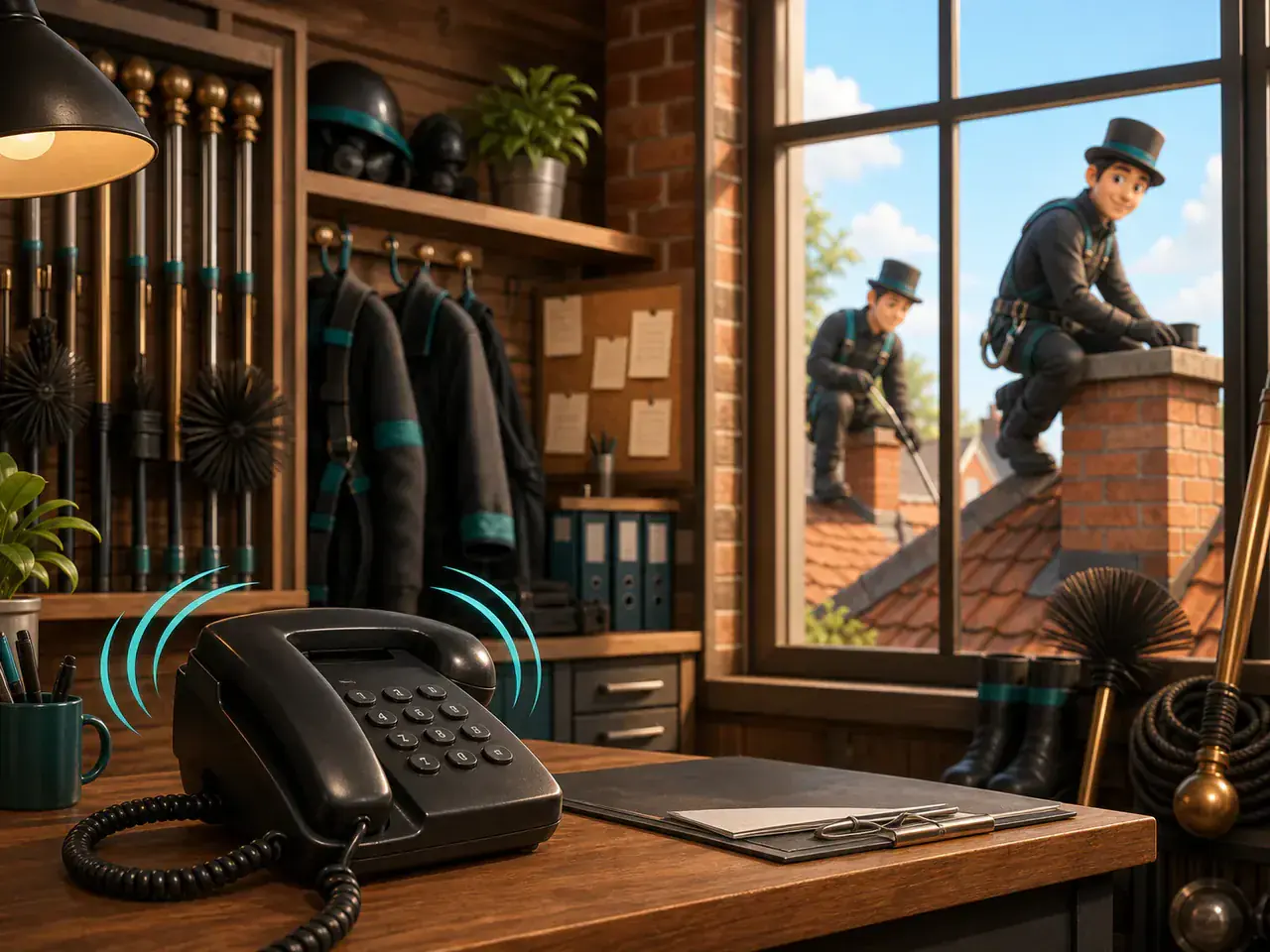 Illustration zur telefonischen Erreichbarkeit für Schornsteinfeger