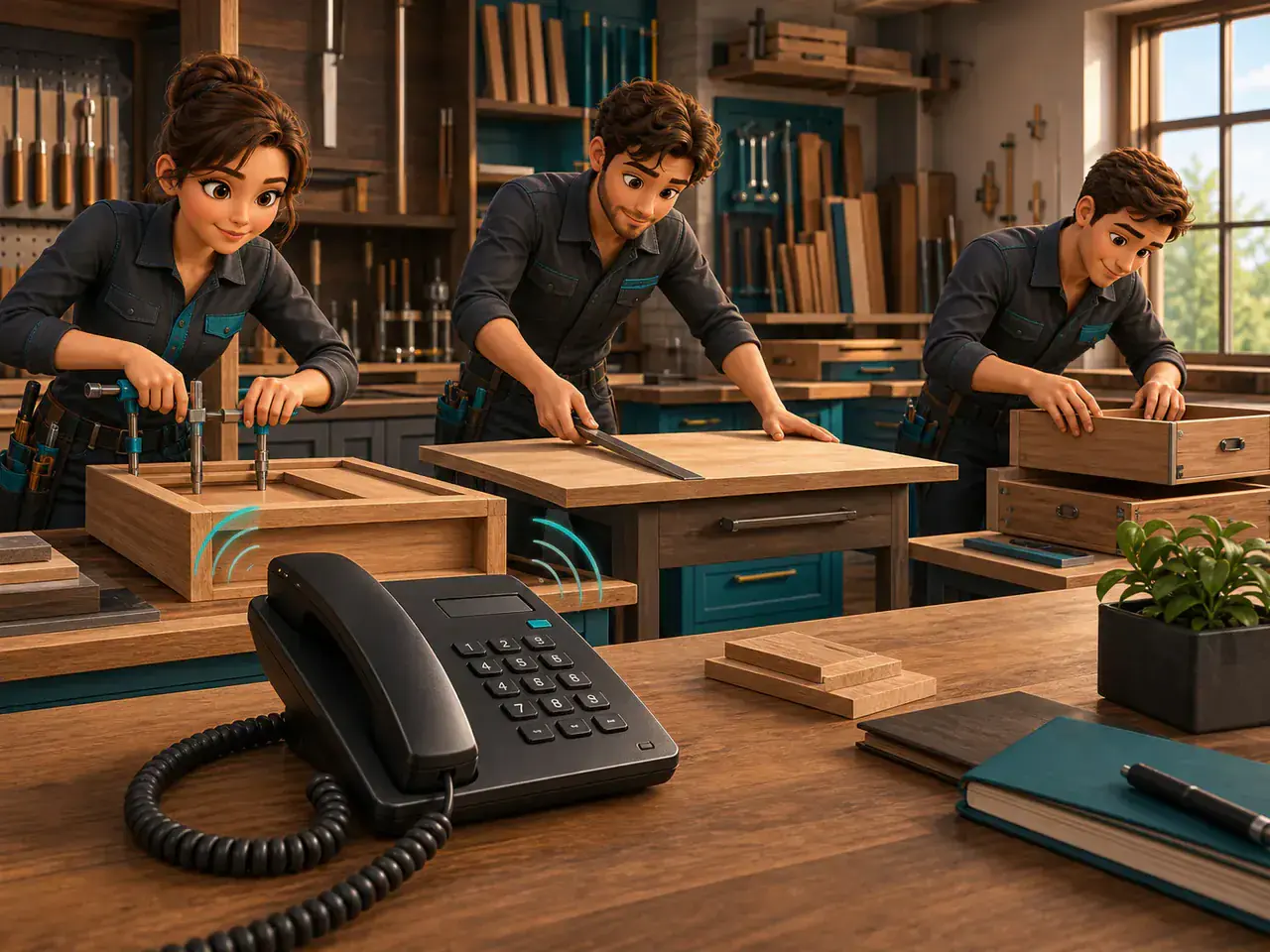 Illustration zur telefonischen Erreichbarkeit für Tischlereien und Schreinereien