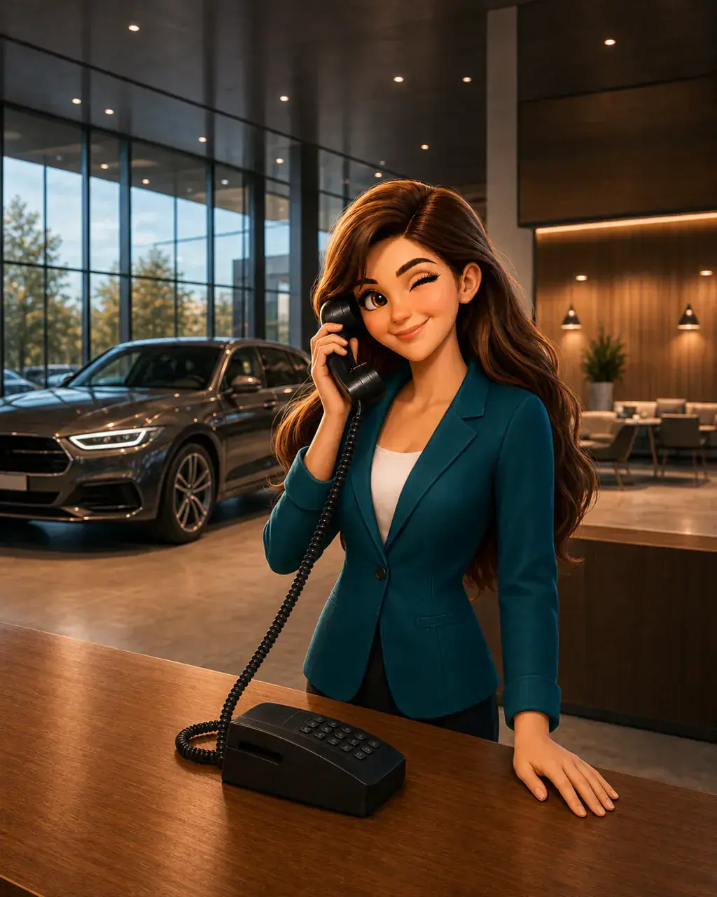 Paula als KI-Telefonassistentin für Autohäuser im modernen Showroom