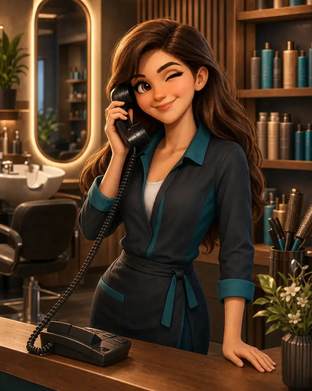 Illustration von Paula als KI-Telefonassistentin für ein Friseur- und Kosmetikstudio