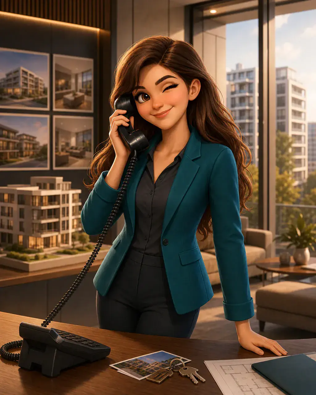 Illustration von Paula als KI-Telefonassistentin für ein Immobilienmaklerbüro